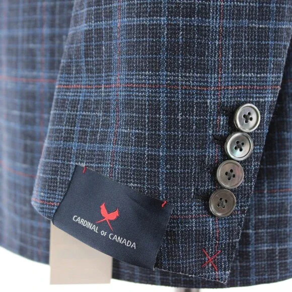 Cardinal of Canada NWT Wool Blend Sport Coat Size 40S US In Blue w/ Coral Plaid